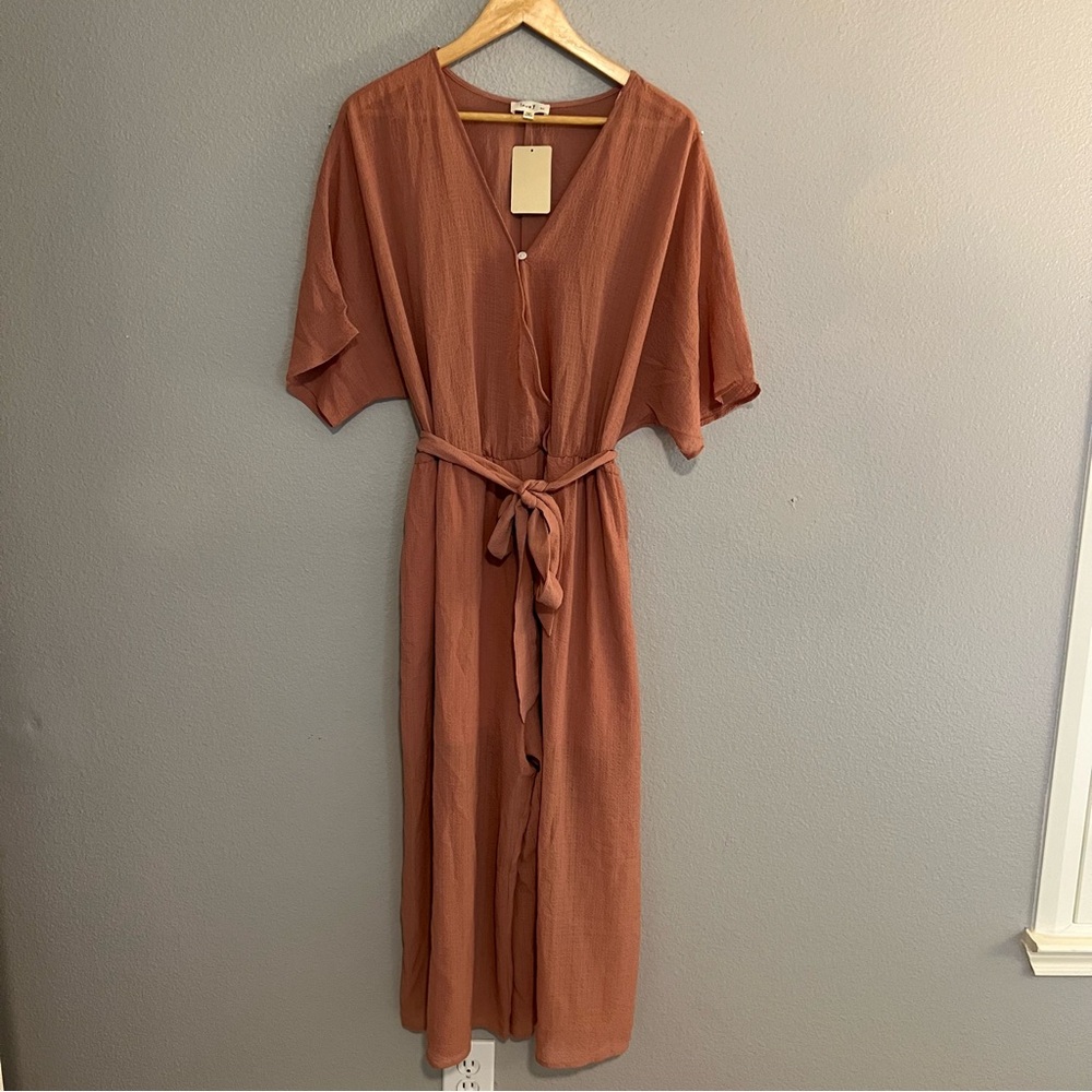 NWT LoveJ Dusty Rose Jumpsuit Tie Waist Belt 3X